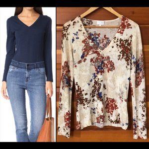 Vintage new Tse 100% cashmere paintbrush floral scatter abstract v-neck sweater